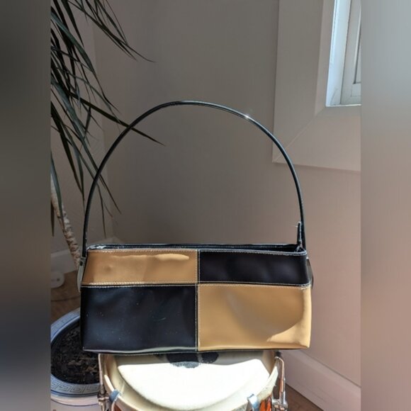 TwoTone Color Blocking Black and Tan Rachel Shoulder Purse - Picture 1 of 5